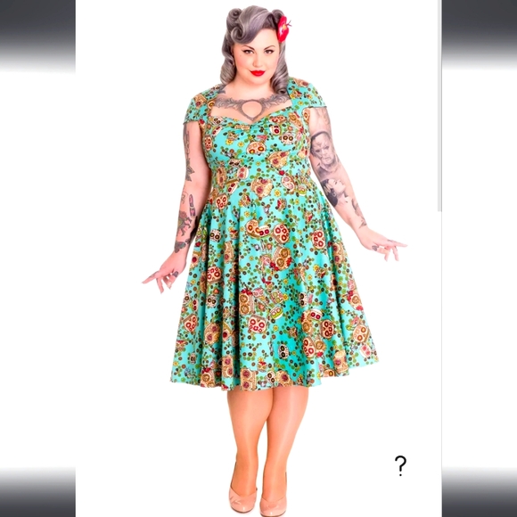 Hell Bunny Day of the dead 50s style dress, teal, sz Large, NWT, Vintage - Picture 2 of 10